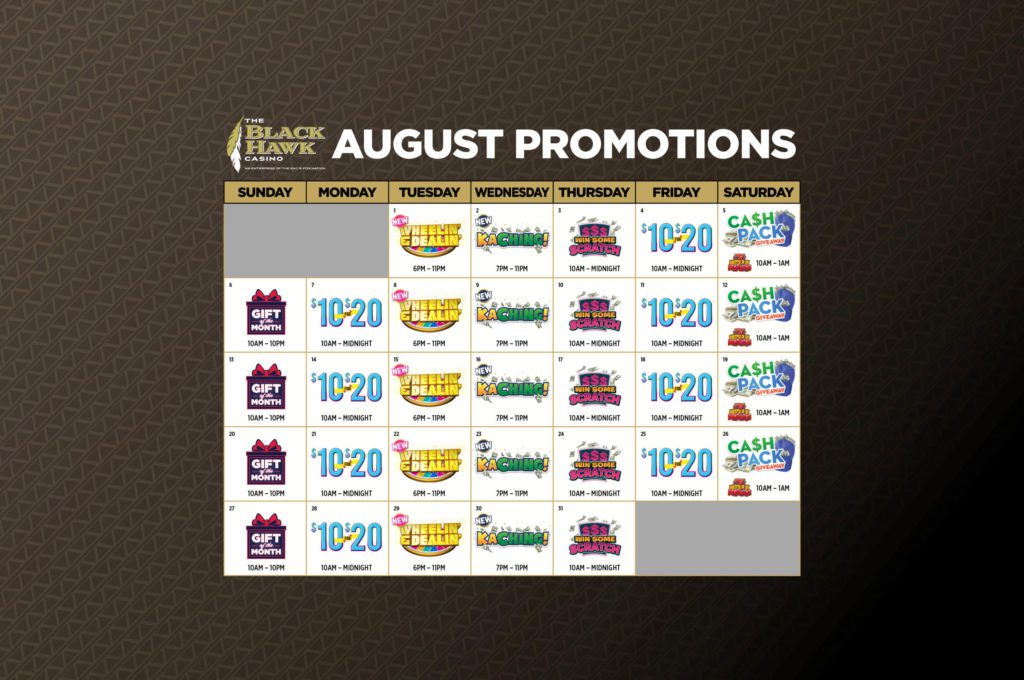 Black Hawk August Promotions Calendar 2500x1661 « The Black Hawk Casino